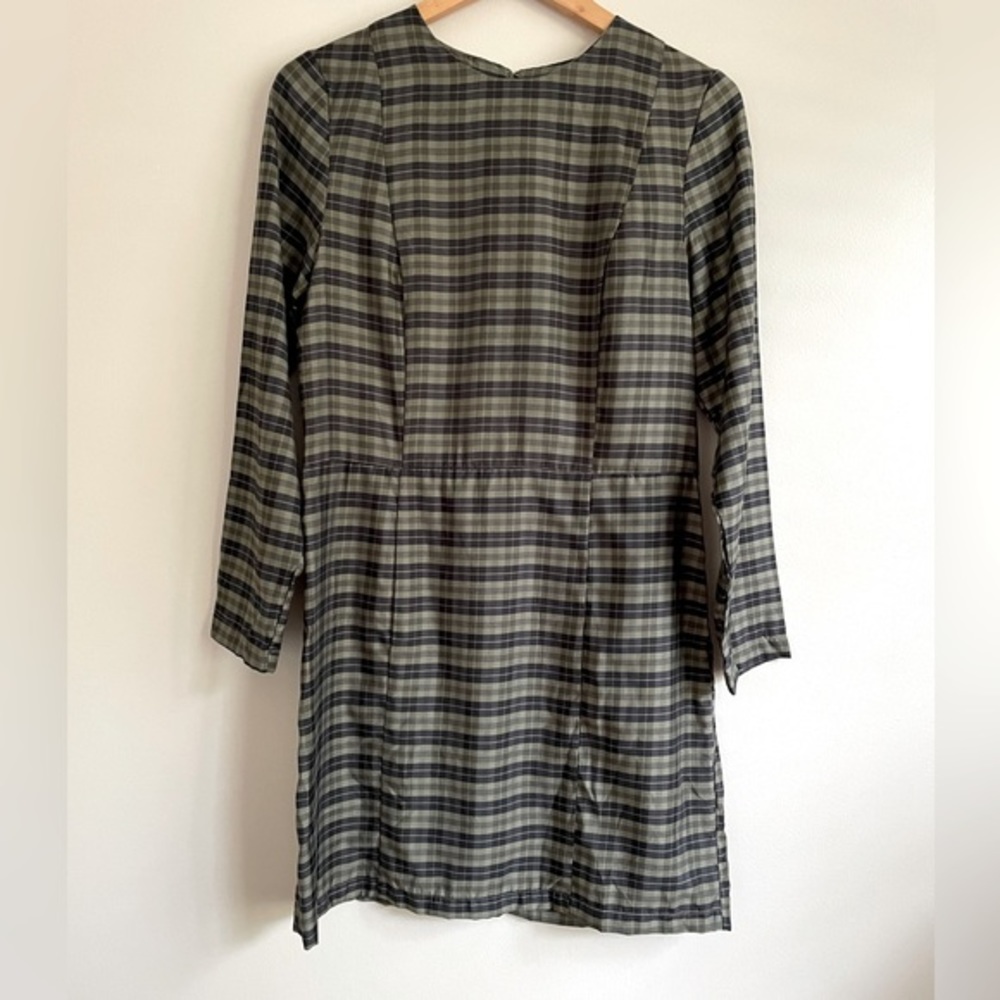 H&M Women’s Long Sleeve‎ Plaid Pencil Dress Navy Blue Green Medium